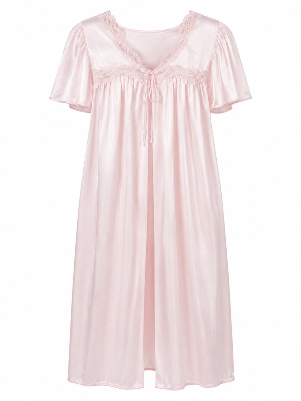 Vintage Lorraine Pink Satin Lace Peignoir Nightgown Romantic Lingerie Small